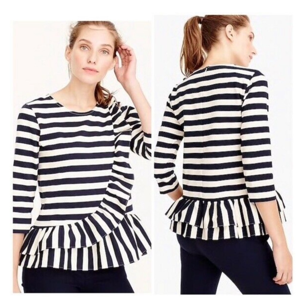J Crew asymmetrical ruffle striped top size XS T93